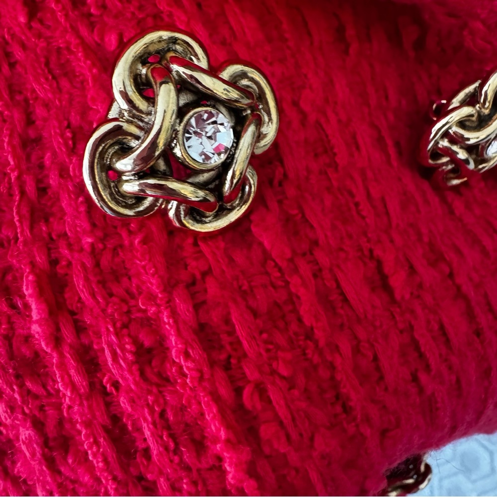 Oscar de la Renta Red Boucle Tweed Dress - Picture 11 of 17